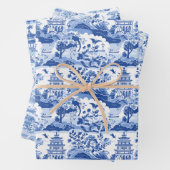 Chinoiserie Blue & White Pagodas Geschenkpapier Set (Beispiel)