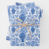 Chinoiserie Blue & White Pagodas Ginger Jars Birds Geschenkpapier Set (Beispiel)