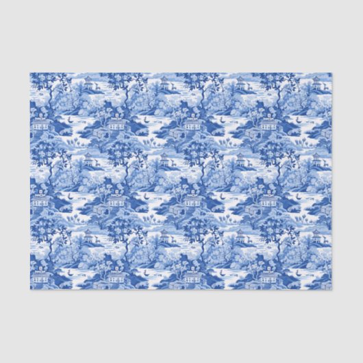 Chinoiserie Blue & White Pagodas Seidenpapier (Vorderseite)