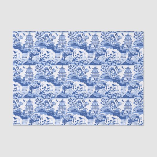 Chinoiserie Blue & White Pagodas Seidenpapier (Vorderseite)