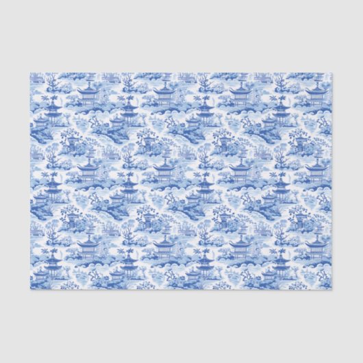 Chinoiserie Blue & White Pagodas Seidenpapier (Vorderseite)