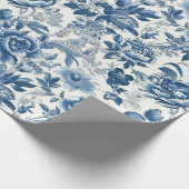 Chinoiserie Blue White Peonings Blumendekoupage Geschenkpapier (Ecke)