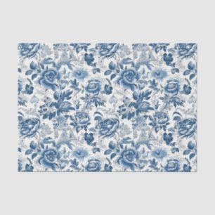 Chinoiserie Blue White Peonings Blumendekoupage Seidenpapier