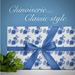 Chinoiserie Blue White Roses Blumenpapier Geschenkpapier