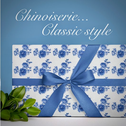Chinoiserie Blue White Roses Blumenpapier Geschenkpapier