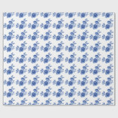 Chinoiserie Blue White Roses Blumenpapier Geschenkpapier (Flach)