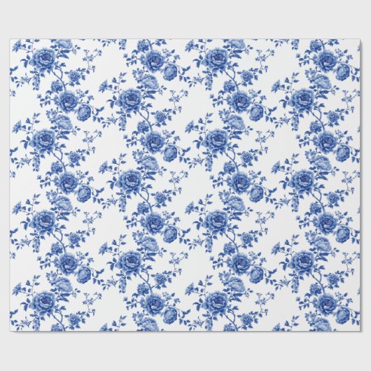Chinoiserie Blue White Roses Wrapping Paper Geschenkpapier (Flach)