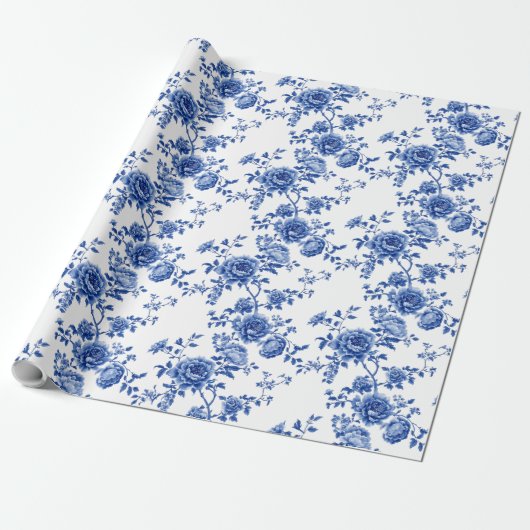 Chinoiserie Blue White Roses Wrapping Paper Geschenkpapier (Ungerollt)