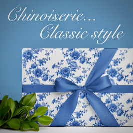 Chinoiserie Blue White Roses Wrapping Paper Geschenkpapier