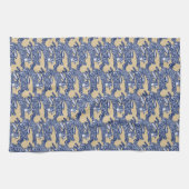 Chinoiserie Blue White Tan Rabbit Bunny Pattern Geschirrtuch (Horizontal)