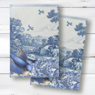 Chinoiserie Blue White Toile Bird Collage Seidenpapier