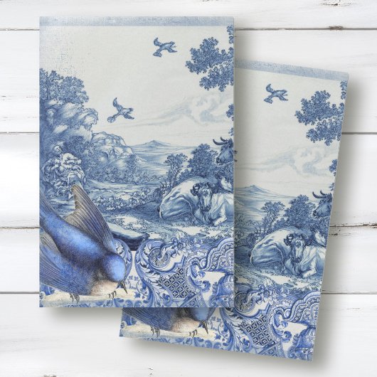 Chinoiserie Blue White Toile Bird Collage Seidenpapier