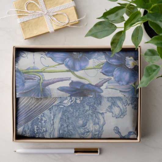 Chinoiserie Blue White Toile Blumenzellenschrift C Seidenpapier (Geschenk)