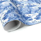 Chinoiserie Blue & White Toile Pagodas Geschenkpapier (Rolleneckpunkt)