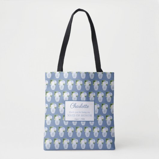 Chinoiserie Blue White Wedding Monogram Vielen Dan Tasche (Vorderseite)