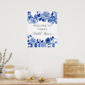 Chinoiserie Blue White Welcome Bird Foliage Bridal Poster (Küche)