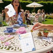 Chinoiserie Blue Willow Bridal Shower Bingo game Einladung