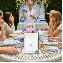 Chinoiserie Blue Willow Bridal Shower Bingo game Einladung