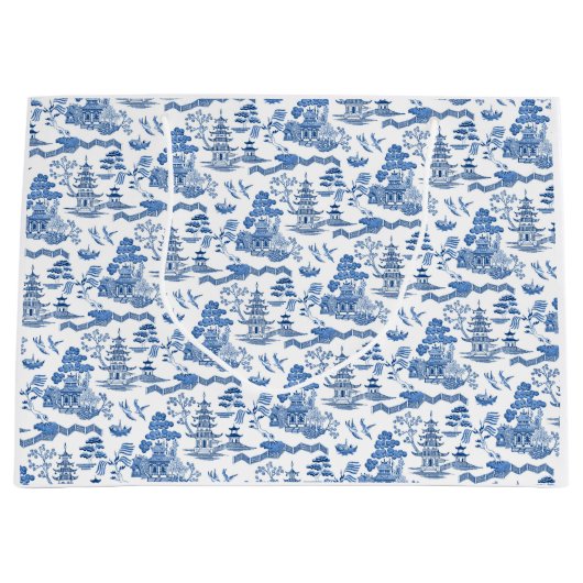 Chinoiserie Blue Willow Große Geschenktüte (Vorderseite)