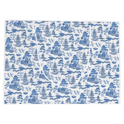Chinoiserie Blue Willow Große Geschenktüte (Rückseite)