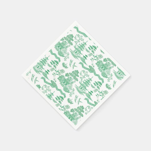 Chinoiserie Blue Willow in Green Serviette (Ecke)