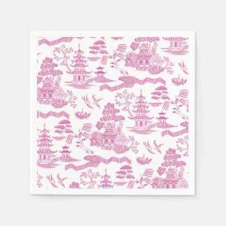 Chinoiserie Blue Willow in Pink Serviette