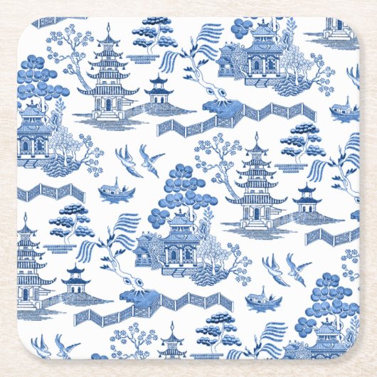 Chinoiserie Blue Willow pattern  Rechteckiger Pappuntersetzer (Vorderseite)