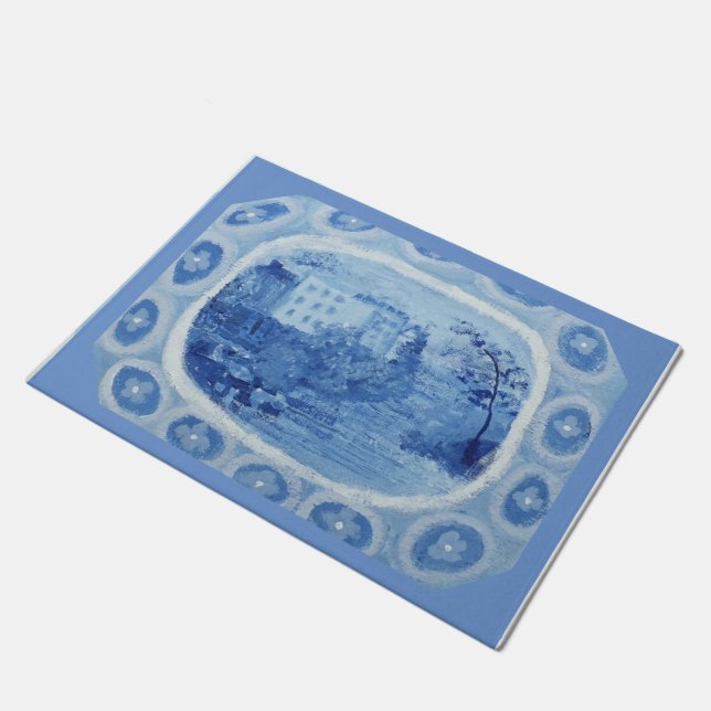 Chinoiserie Blue Willow Platter Dish Doormat Fußmatte (Schrägansicht)