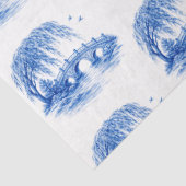 Chinoiserie Blue Willow Water Bridge Seidenpapier (Detail)