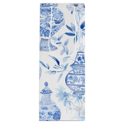 Chinoiserie Blue Wine Geschenktasche Geschenktüte Für Weinflaschen (Vorderseite)