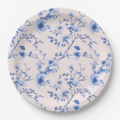 Chinoiserie-Blume in Blau und Rosa Pappteller (Vorderseite)