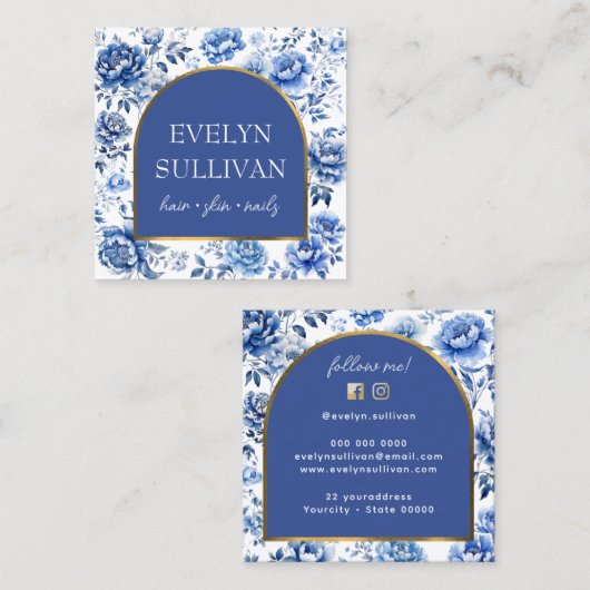 Chinoiserie-Blume Quadratische Visitenkarte (Vorne/Hinten)