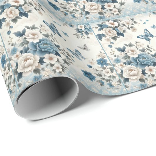 Chinoiserie Blume und Schmetterlinge Geschenkpapier (Rolleneckpunkt)