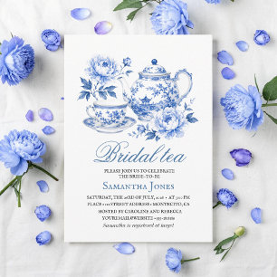 Chinoiserie-Blumen-Blauer Teekanne-Bridal-Shower Einladung