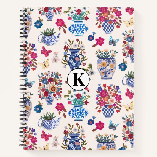 Chinoiserie-Blumen-Initialen-Notizbuch-Planer Notizblock (Vorderseite)