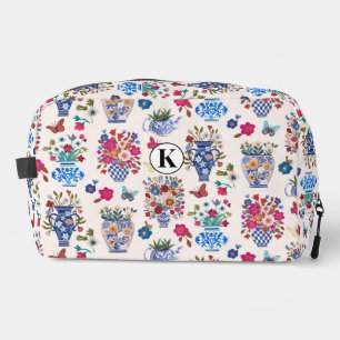 Chinoiserie-Blumen-Monogramm-Kosmetik-Make-up Waschbeutel