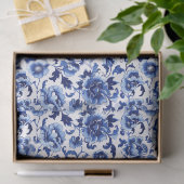 Chinoiserie Blumenblau Weißes Muster Dekoupage Seidenpapier (Geschenk)