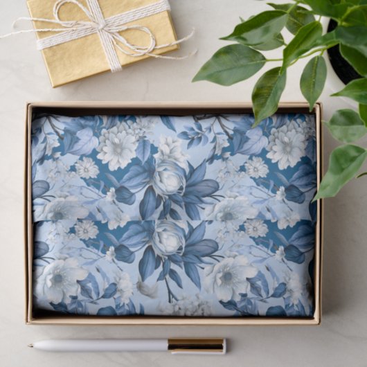 Chinoiserie Blumenblauer weißer Malerstil Seidenpapier (Geschenk)