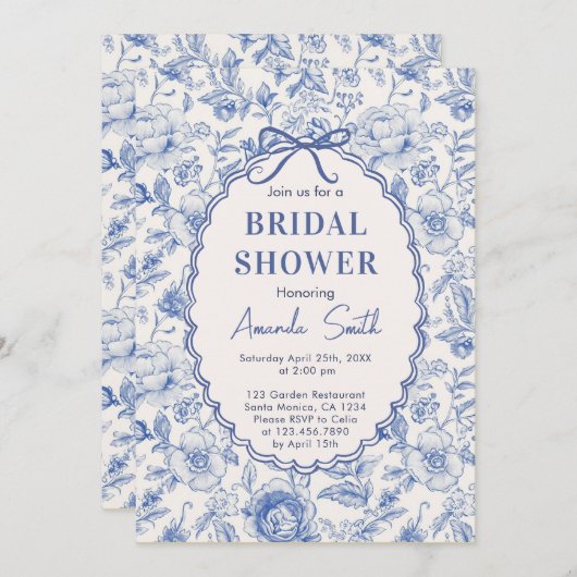Chinoiserie Blumengarten mit Bogen-Brautparty Einladung (Vorne/Hinten)