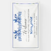 Chinoiserie Blumenmarsch Blaue Vogelhochzeit Banner (Vertikal)