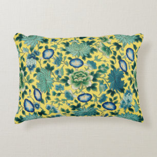 Chinoiserie-Blumenmuster Gelber Chintz Dekokissen