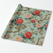 Chinoiserie Blumenmuster Geschenkpapier (Ungerollt)