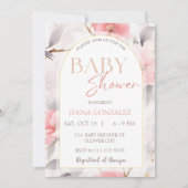 Chinoiserie Blush Girl Floral Baby Showroom Einladung (Vorderseite)