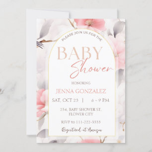 Chinoiserie Blush Girl Floral Baby Showroom Einladung