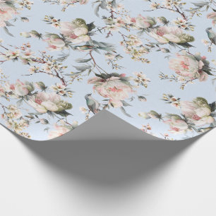 Chinoiserie Blüten und Vögel Blassblau Geschenkpapier