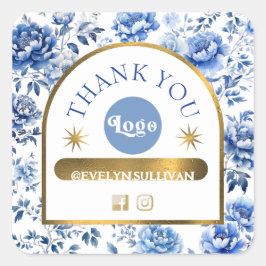 Chinoiserie-Blütenaufkleber Quadratischer Aufkleber