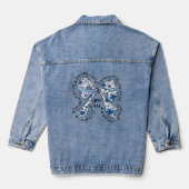 Chinoiserie-Bogen Blau Blumen Positiv Jeansjacke (Rückseite)