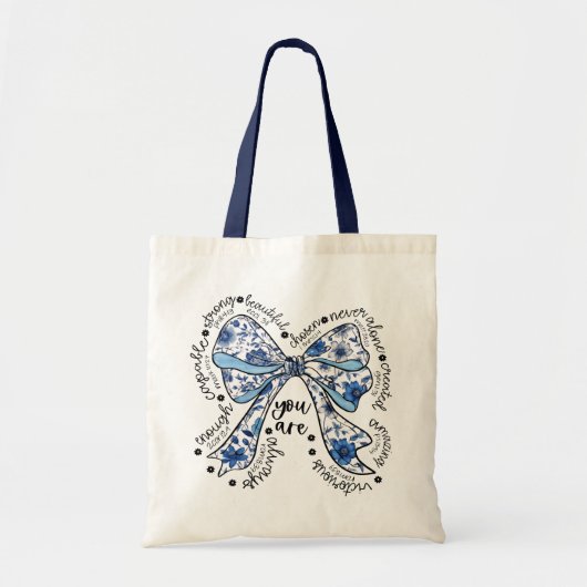 Chinoiserie-Bogen Blau Blumen Positiv Tragetasche (Vorne)