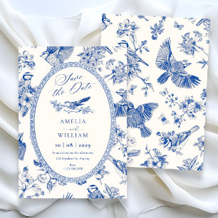 Chinoiserie botanisch floraler Vogel Save The Date