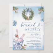 Chinoiserie Brunch und Bubbly Blue Brautparty Einladung (Vorderseite)